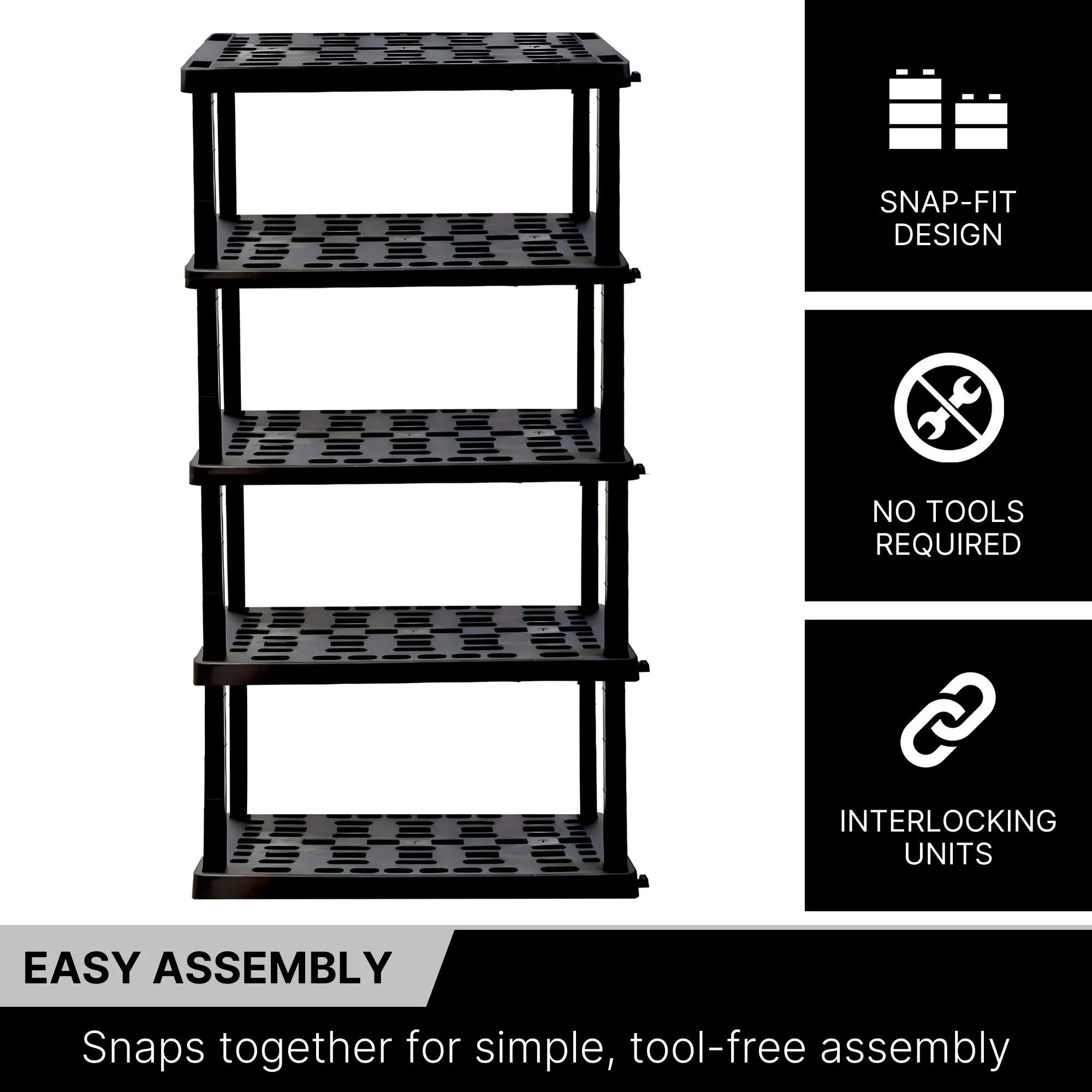 Oskar 5-Tier Storage Shelf, Interlocking Heavy Duty Shelving Unit, 750 lbs (340 kg) Capacity, Multipurpose Organizer for Garage, Basement, Utility Shed, Workshop, Made in North America, Black