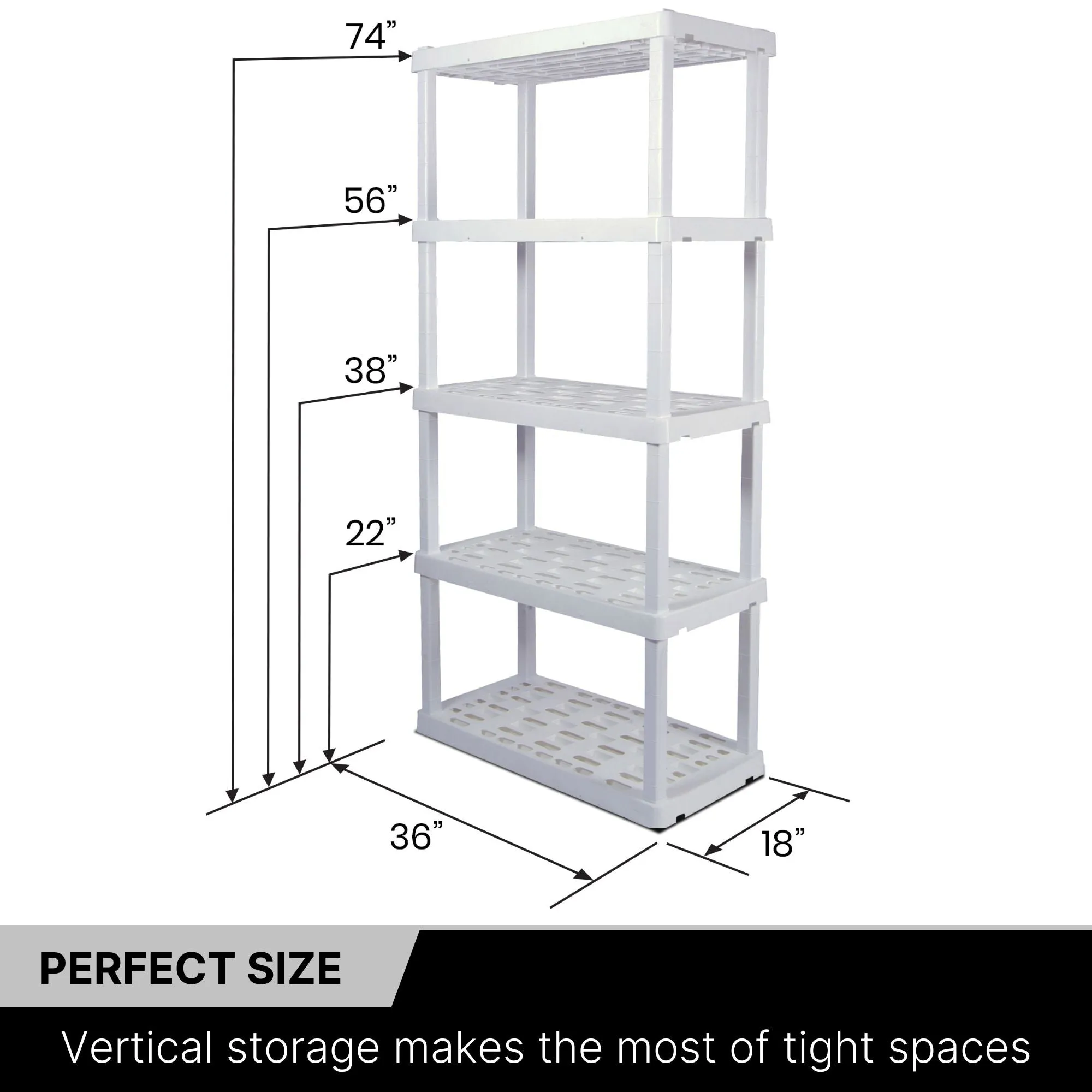 Oskar 5-Tier Storage Shelf, Interlocking Heavy Duty Shelving Unit, 750 lbs (340 kg) Capacity, Multipurpose Organizer for Garage, Basement, Utility Shed, Workshop, Made in North America, White