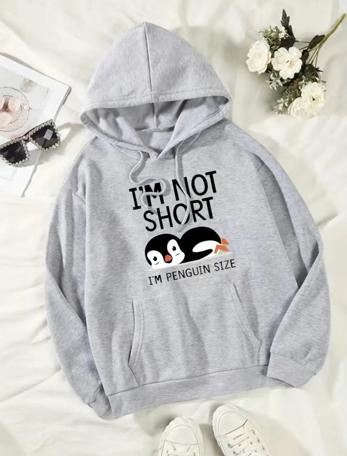 Penguin Hoodie, Casual Long Sleeve Drawstring Sweatshirt