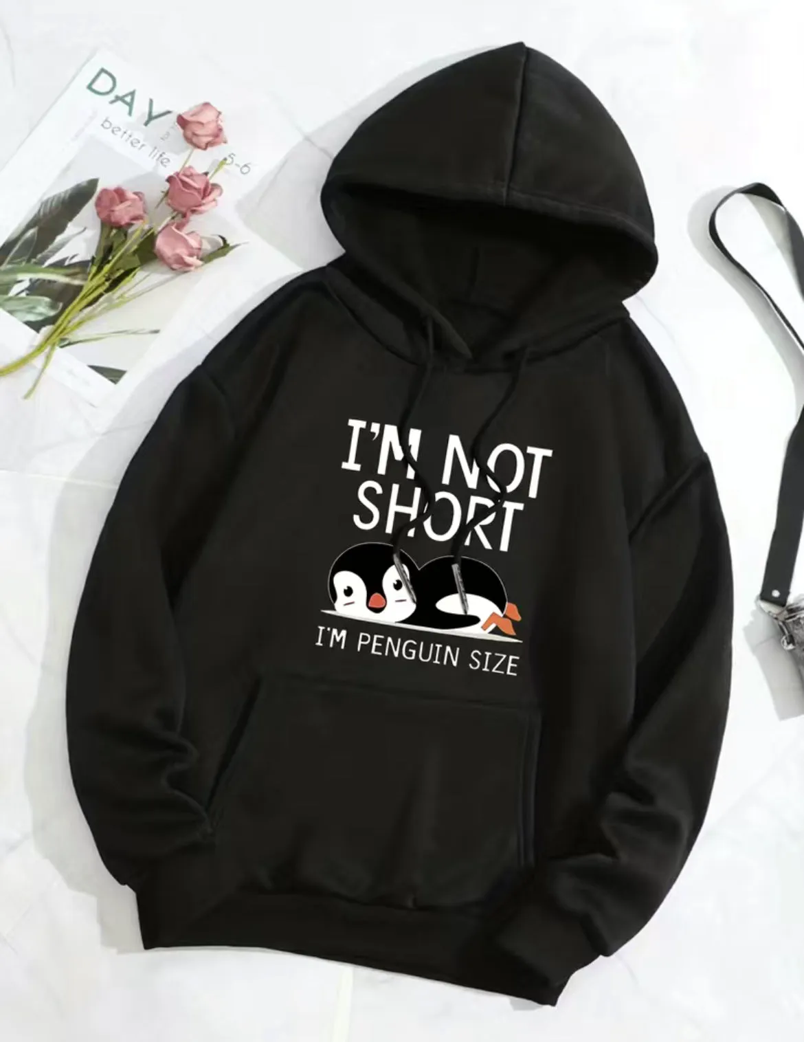 Penguin Hoodie, Casual Long Sleeve Drawstring Sweatshirt