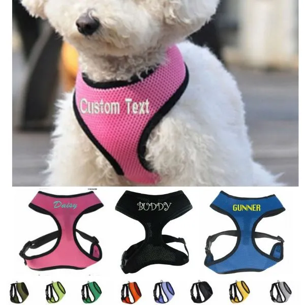 PETLAVISH™ Personalized Embroidery Small Dog Harness: Custom Font, Soft, Breathable No-Choke Vest