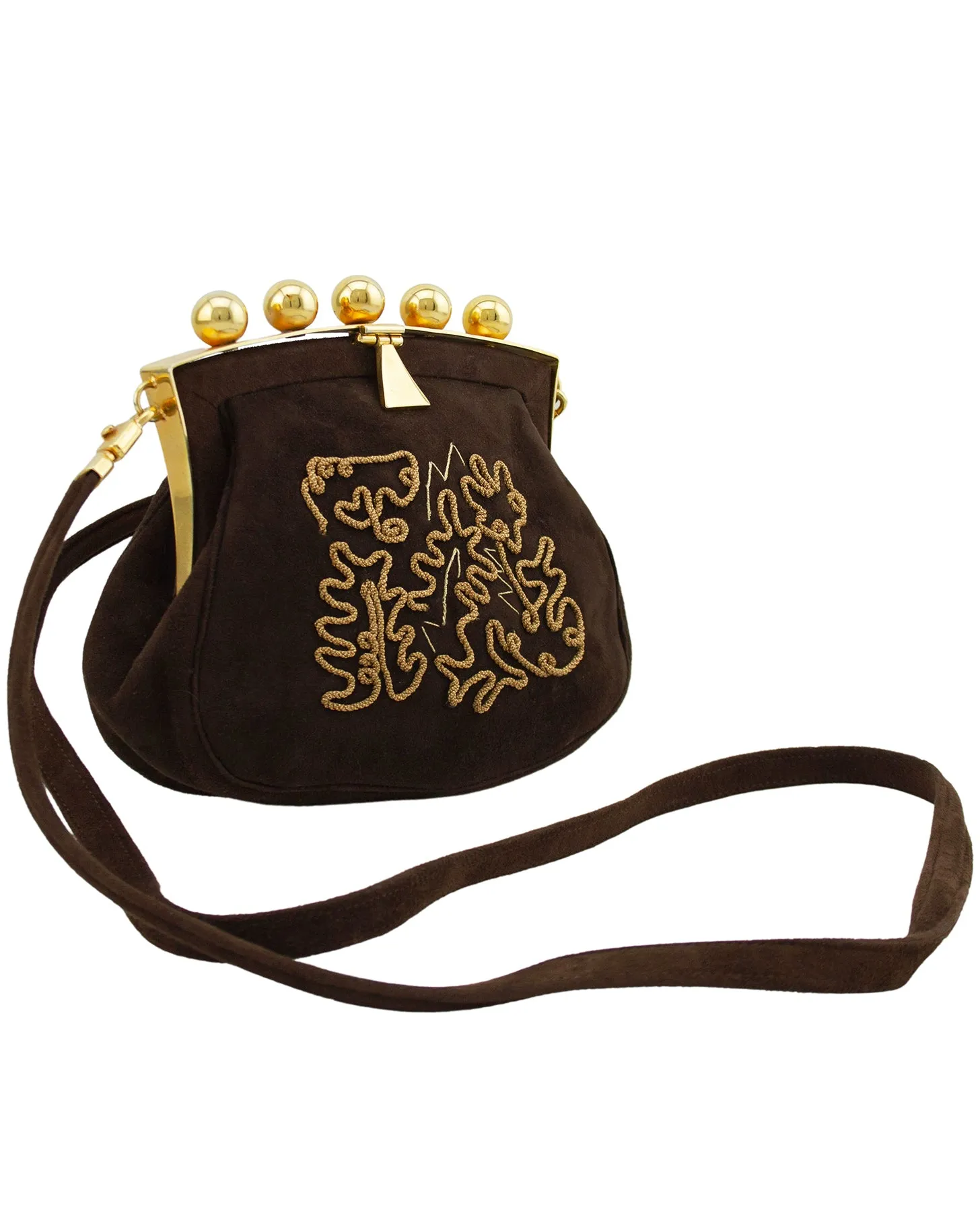 Phillippe Model Paris Brown and Gold Embroidered Suede Mini Bag