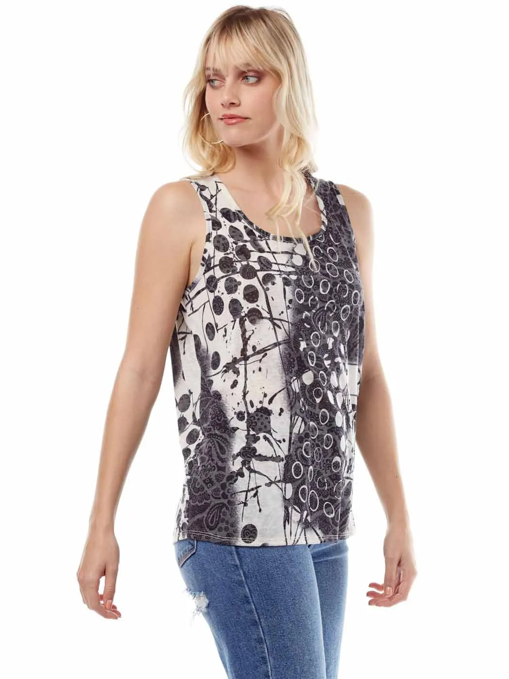 "Jazz" Printed Knit "Burnout" Crop Tank