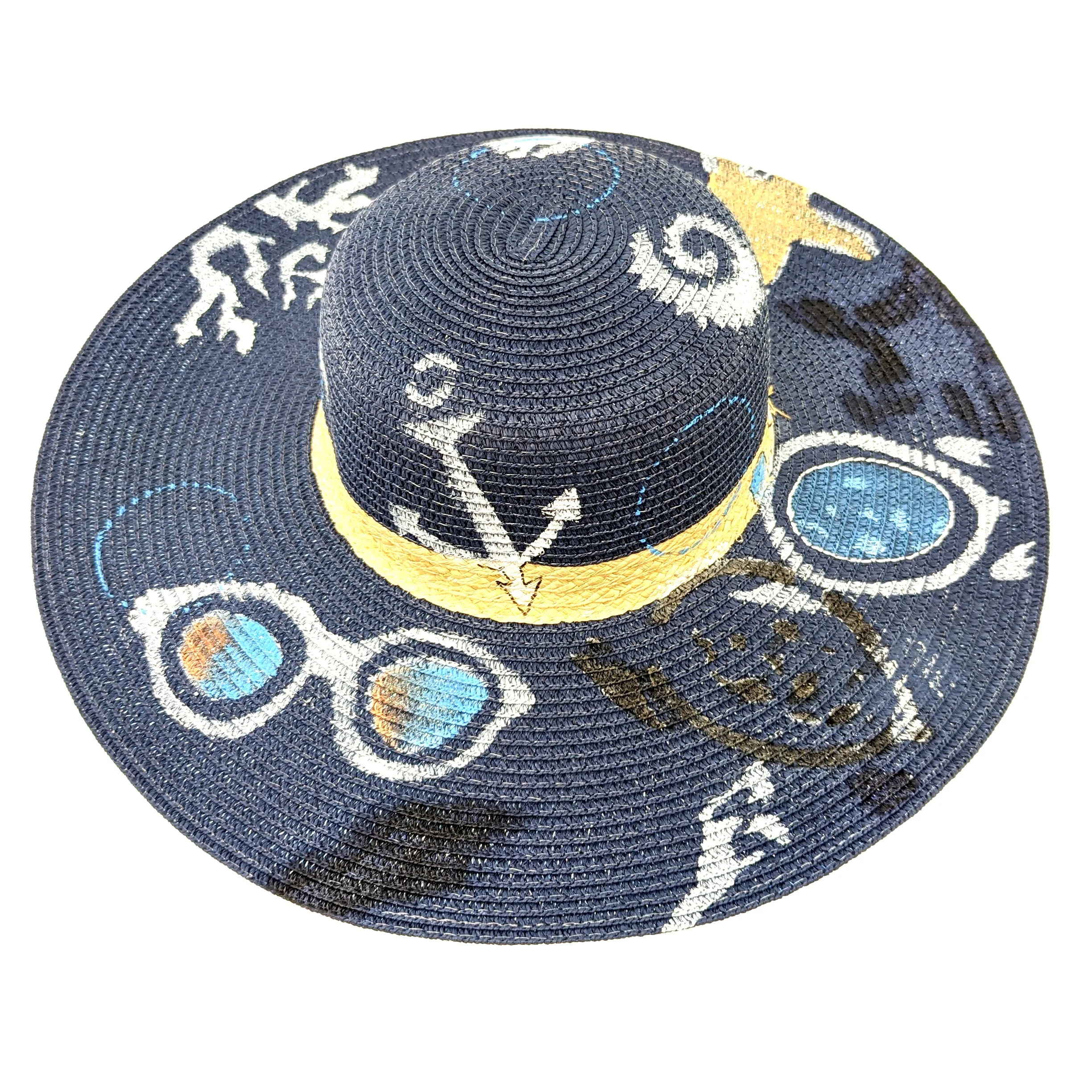 Seaside Printed Wide Brim Foldable Woman's Sun Hat (57cm)