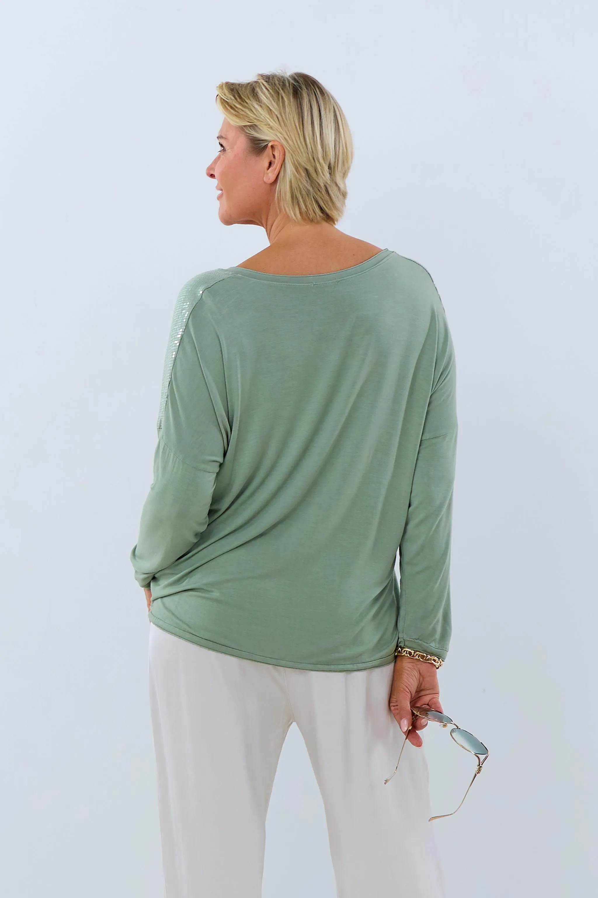 Shirt mit Pailletten, khaki