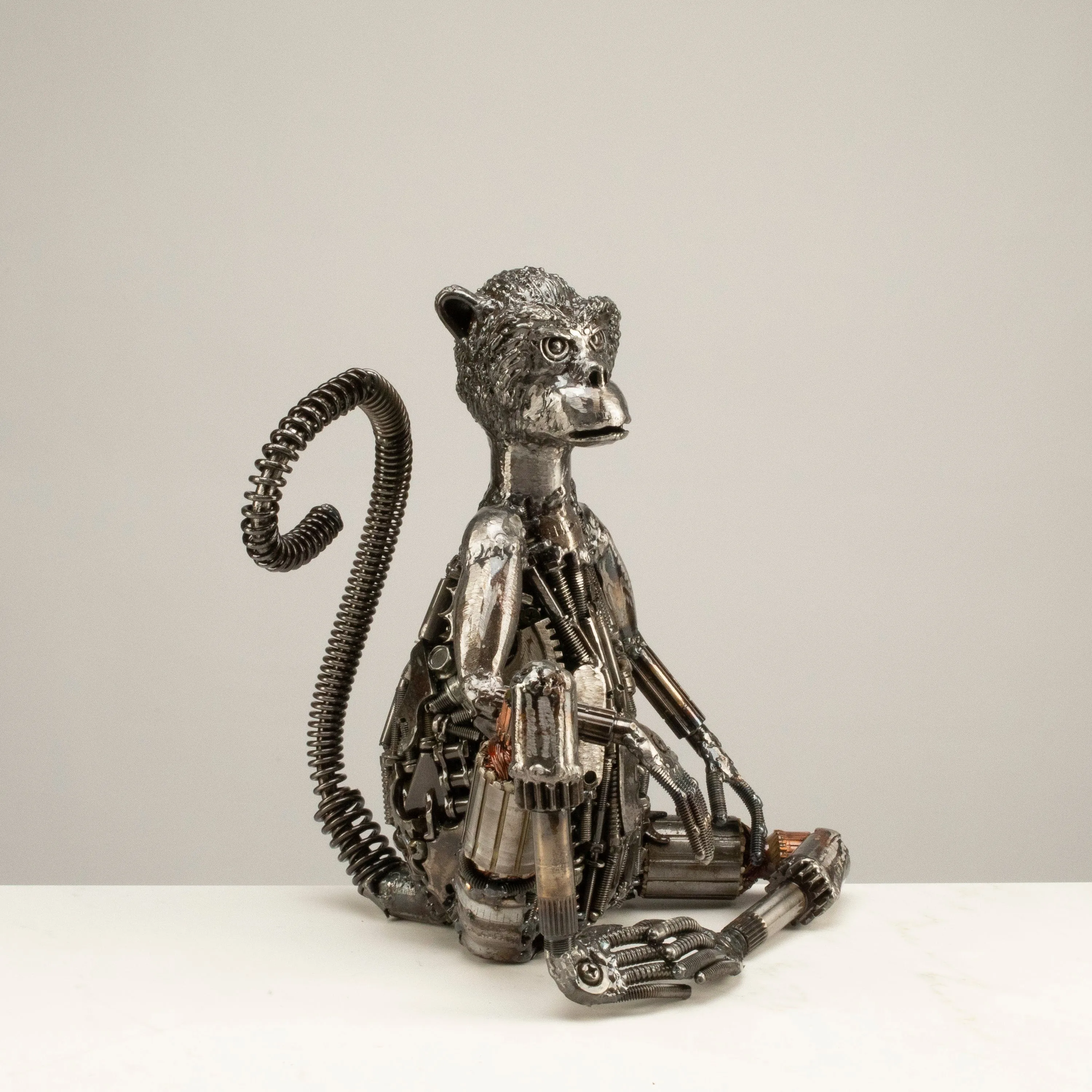 Sitting Monkey Recycled Metal Art Sculpture