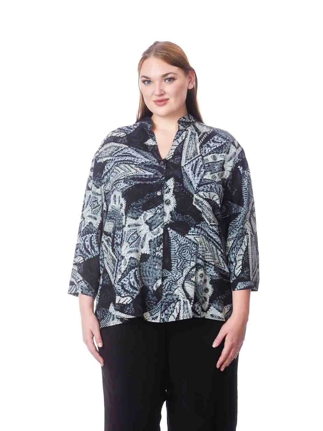 Tianello Plus Sized  TENCEL™  Print "GHANA"Tencel "Dynasty" Blouse