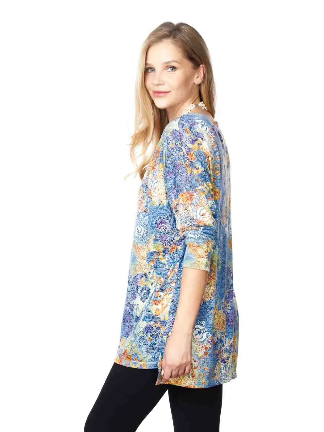 Tianello "Lenciaga" Print Cotton Burnout Knit "Numi" Tunic