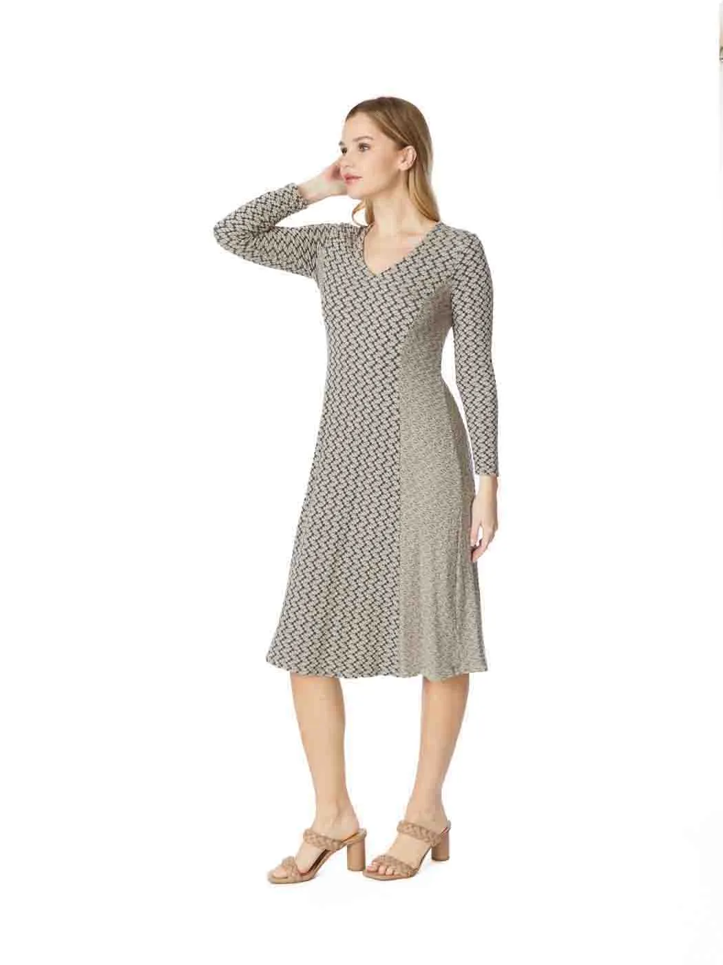 Tianello   "Semina" Knit Jacquard "Abrion"  Long Sleeved Dress