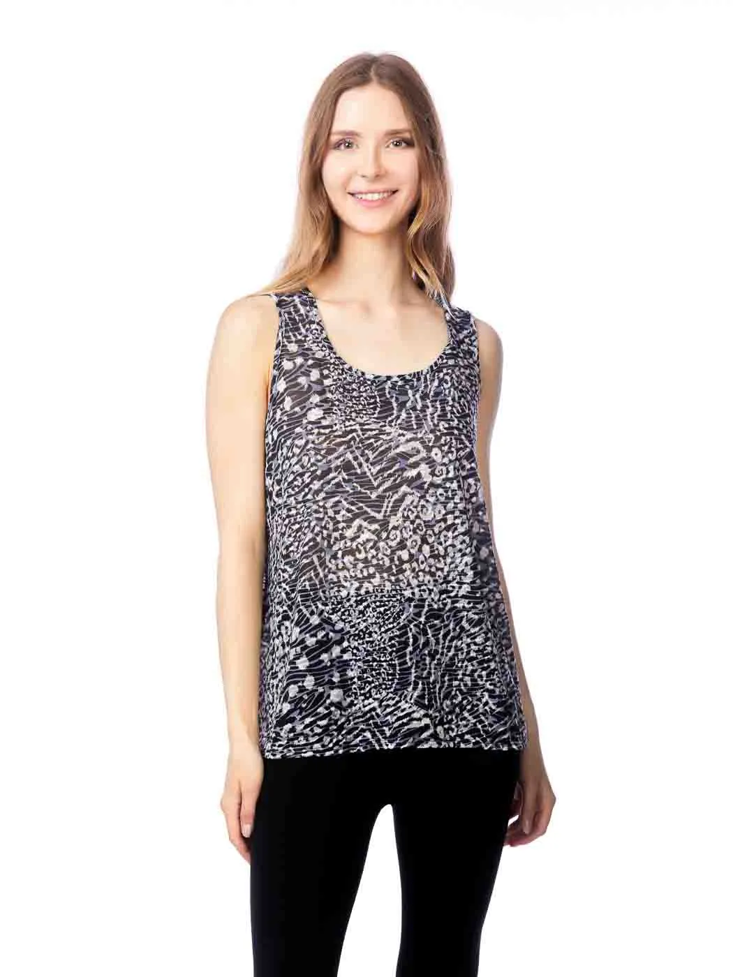 Tianello "Zephora" Printed Knit "Burnout" Crop Tank