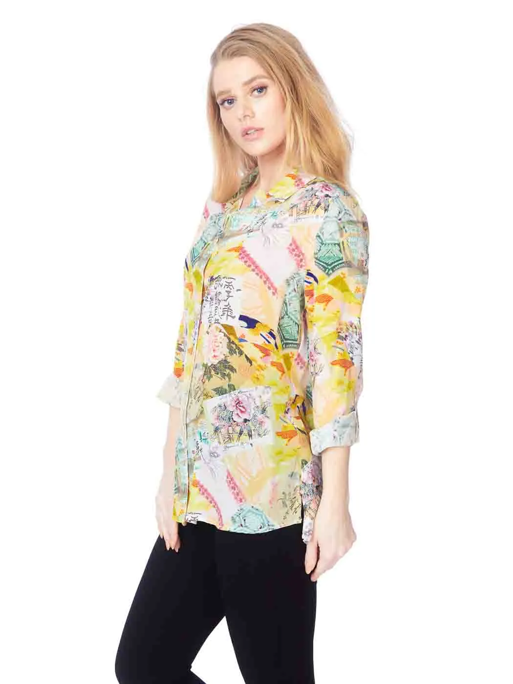 Tianello Silk "YUKO" Print  Washable Silk "Loving" Blouse