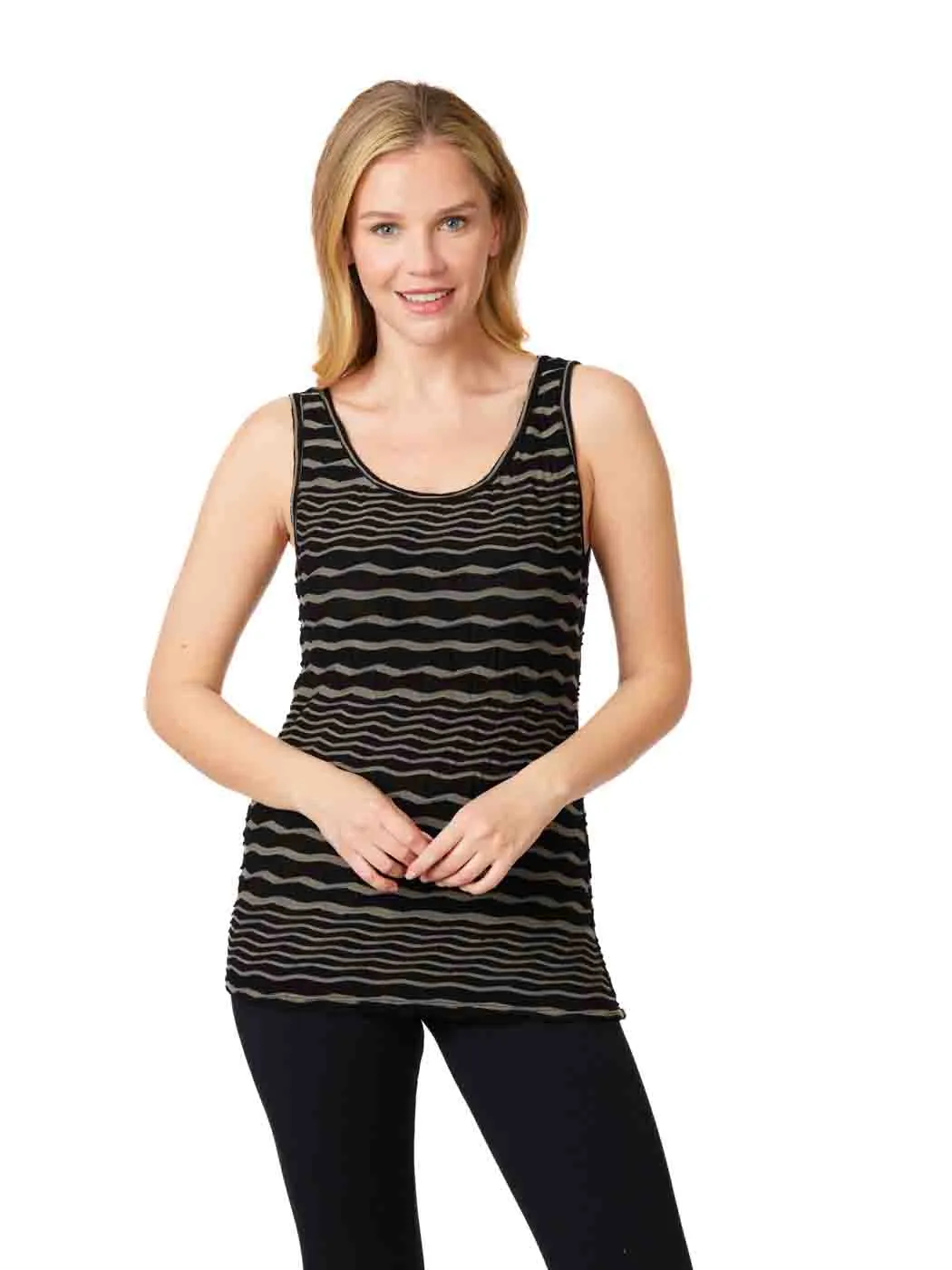 Tianello Taupe "Stripe" Knit "Heidie" Tank - Black