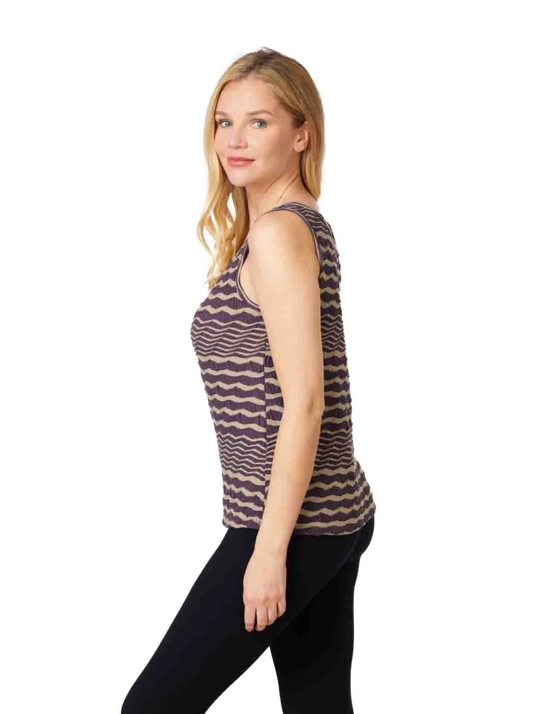 Tianello Taupe "Stripe" Knit "Heidie" Tank - Steel