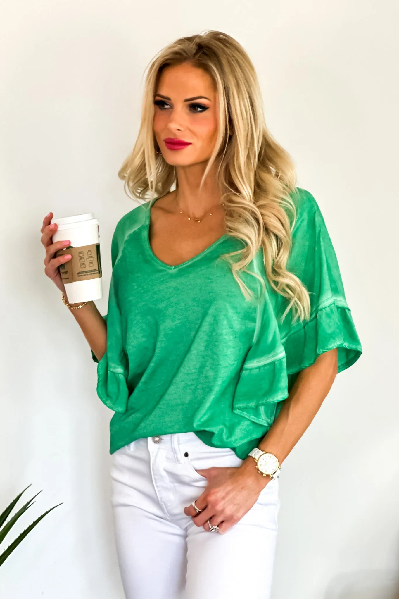 Tribal Jennifer Double Frill Top : Green