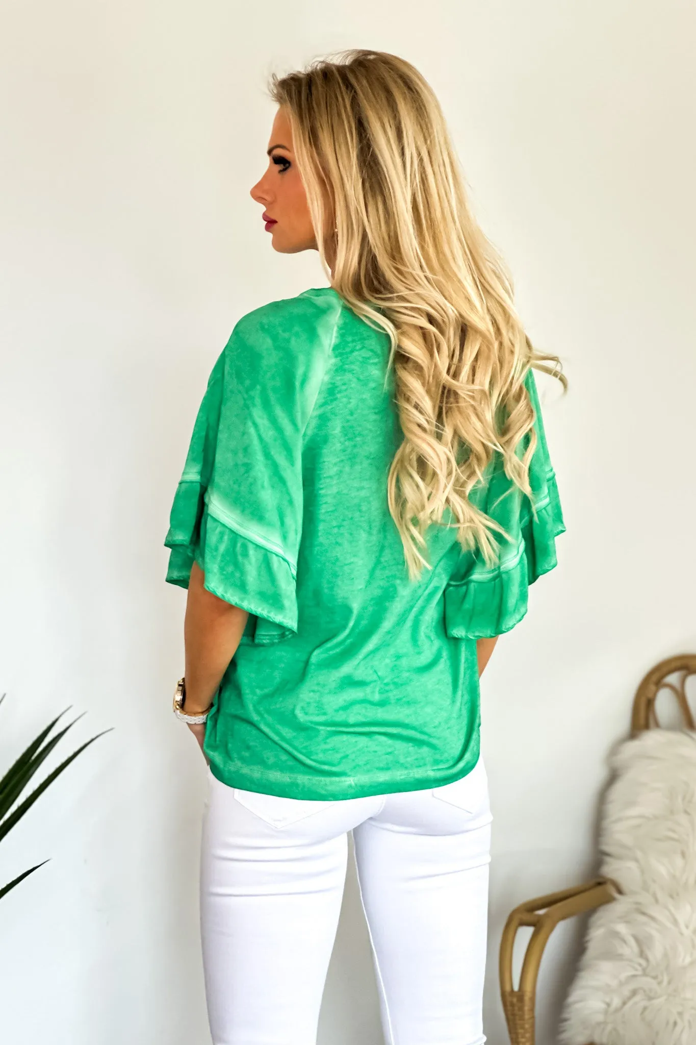 Tribal Jennifer Double Frill Top : Green